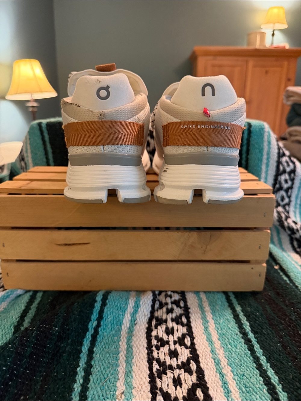 On Running Women’s White Sneakers with Tan Accents - Picture 7 of 9